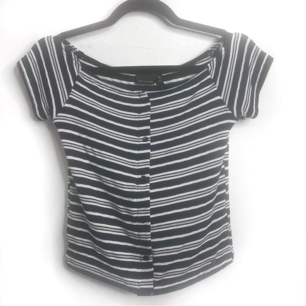 Beckaro New Mariner Metallic Stripe Top with Buttons NWT Size XS